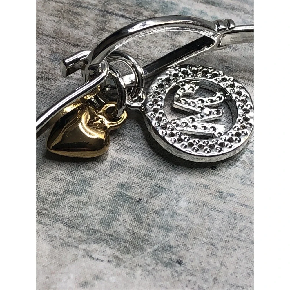Letter M‎ initial Bangle Bracelet Silver Tone NWOT Hook Closure